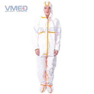 Macacão de proteção microporoso branco descartável com tiras laranja